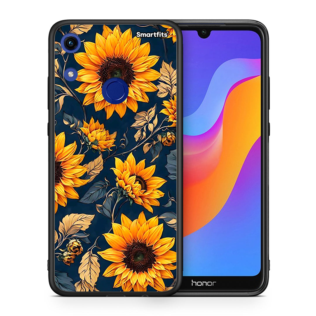Θήκη Honor 8A Autumn Sunflowers από τη Smartfits με σχέδιο στο πίσω μέρος και μαύρο περίβλημα | Honor 8A Autumn Sunflowers case with colorful back and black bezels