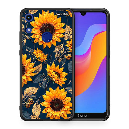 Θήκη Honor 8A Autumn Sunflowers από τη Smartfits με σχέδιο στο πίσω μέρος και μαύρο περίβλημα | Honor 8A Autumn Sunflowers case with colorful back and black bezels