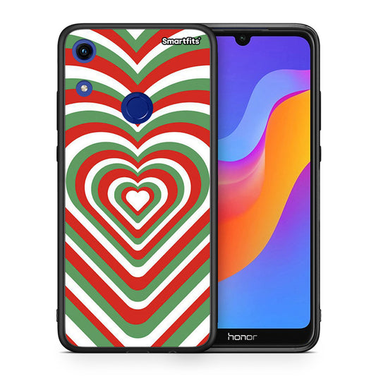 Θήκη Honor 8A Christmas Hearts από τη Smartfits με σχέδιο στο πίσω μέρος και μαύρο περίβλημα | Honor 8A Christmas Hearts case with colorful back and black bezels