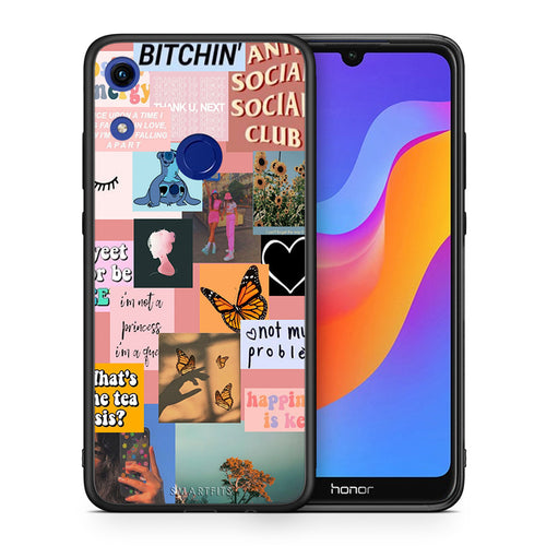 Θήκη Αγίου Βαλεντίνου Honor 8A Collage Bitchin από τη Smartfits με σχέδιο στο πίσω μέρος και μαύρο περίβλημα | Honor 8A Collage Bitchin case with colorful back and black bezels