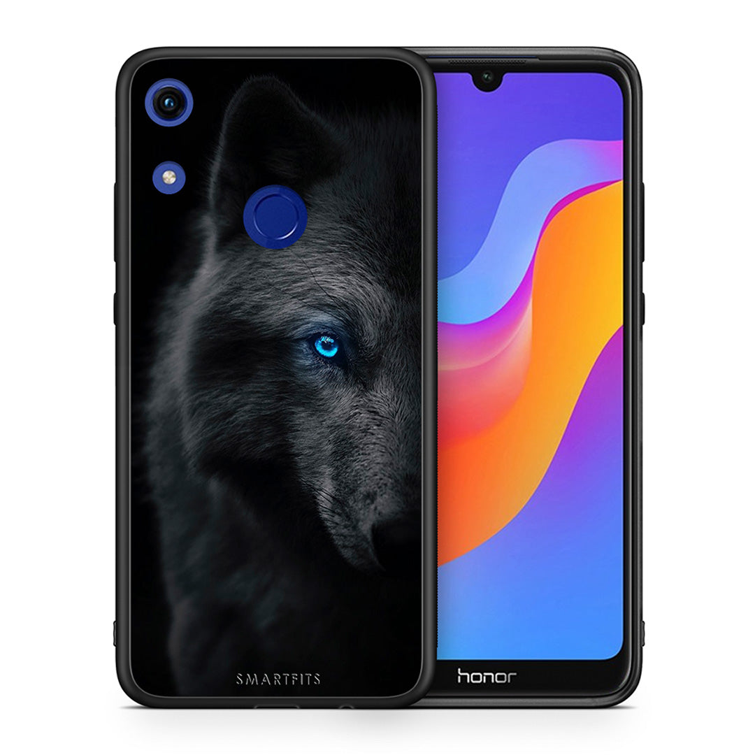 Θήκη Honor 8A Dark Wolf από τη Smartfits με σχέδιο στο πίσω μέρος και μαύρο περίβλημα | Honor 8A Dark Wolf case with colorful back and black bezels