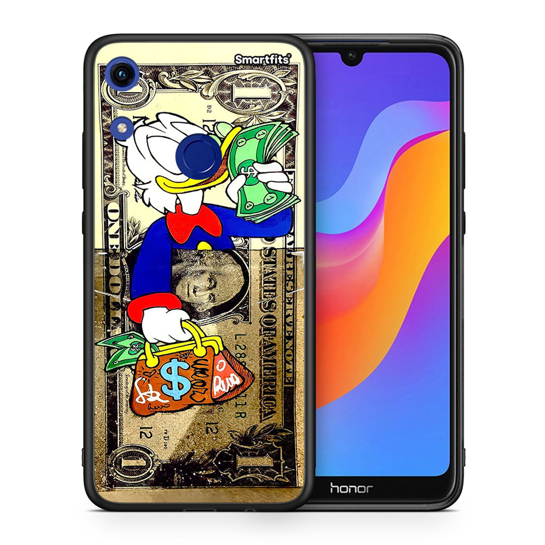 Θήκη Honor 8A Duck Money από τη Smartfits με σχέδιο στο πίσω μέρος και μαύρο περίβλημα | Honor 8A Duck Money case with colorful back and black bezels