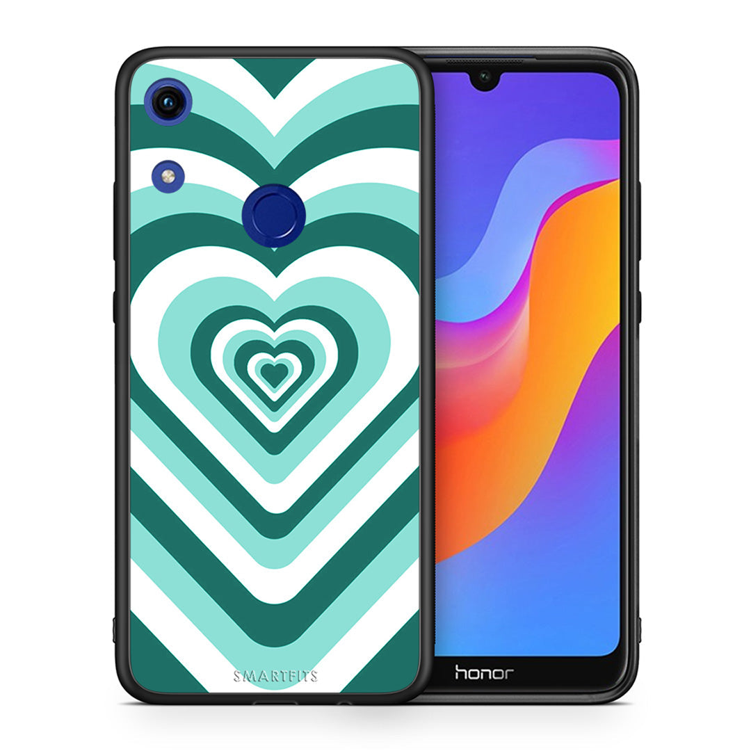 Θήκη Honor 8A Green Hearts από τη Smartfits με σχέδιο στο πίσω μέρος και μαύρο περίβλημα | Honor 8A Green Hearts case with colorful back and black bezels