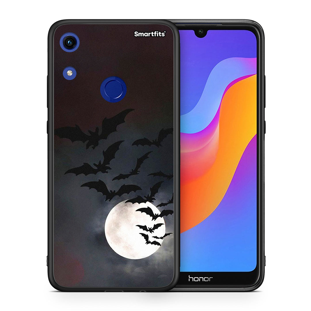 Θήκη Honor 8A Halloween Bat Night από τη Smartfits με σχέδιο στο πίσω μέρος και μαύρο περίβλημα | Honor 8A Halloween Bat Night case with colorful back and black bezels