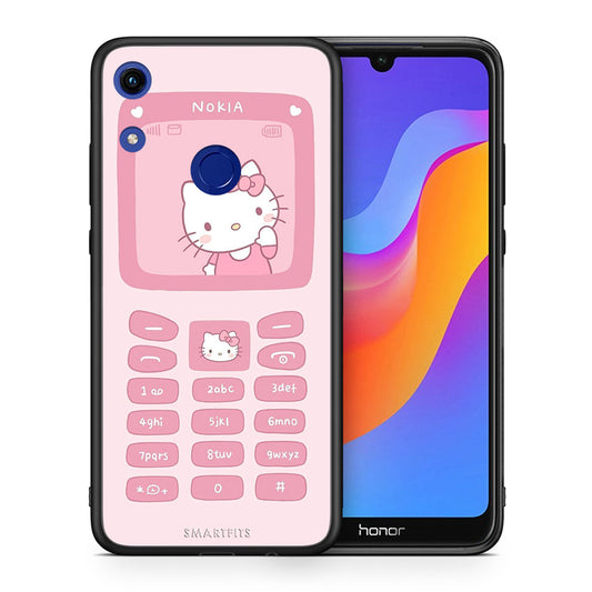 Θήκη Αγίου Βαλεντίνου Honor 8A Hello Kitten από τη Smartfits με σχέδιο στο πίσω μέρος και μαύρο περίβλημα | Honor 8A Hello Kitten case with colorful back and black bezels