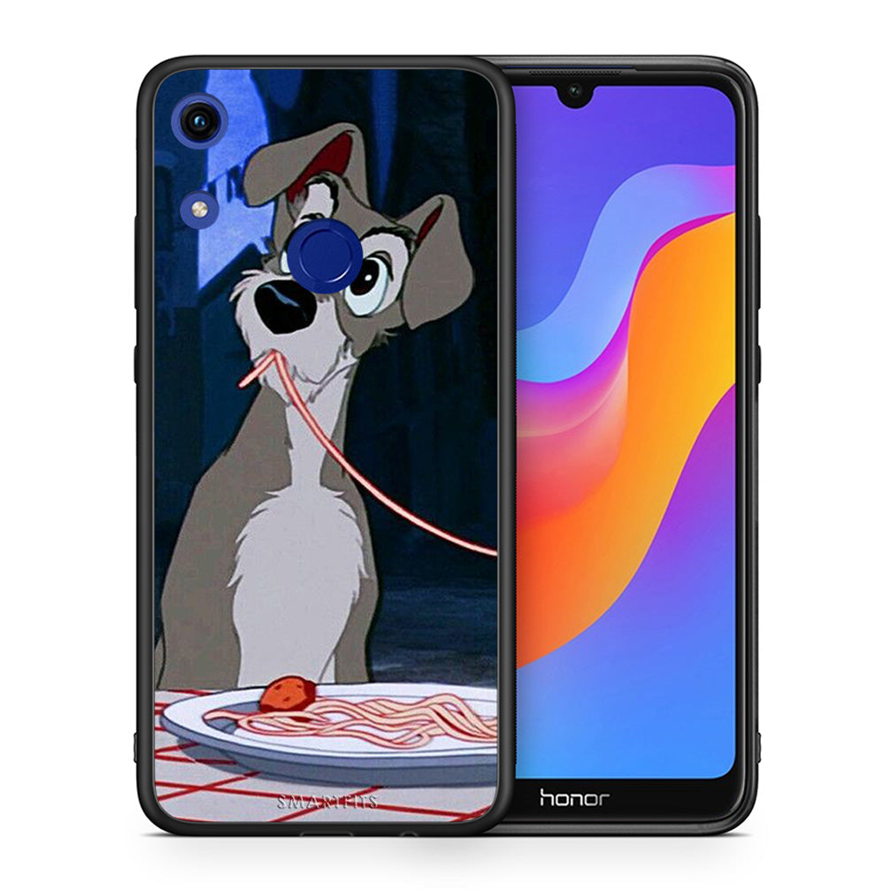 Θήκη Αγίου Βαλεντίνου Honor 8A Lady And Tramp 1 από τη Smartfits με σχέδιο στο πίσω μέρος και μαύρο περίβλημα | Honor 8A Lady And Tramp 1 case with colorful back and black bezels