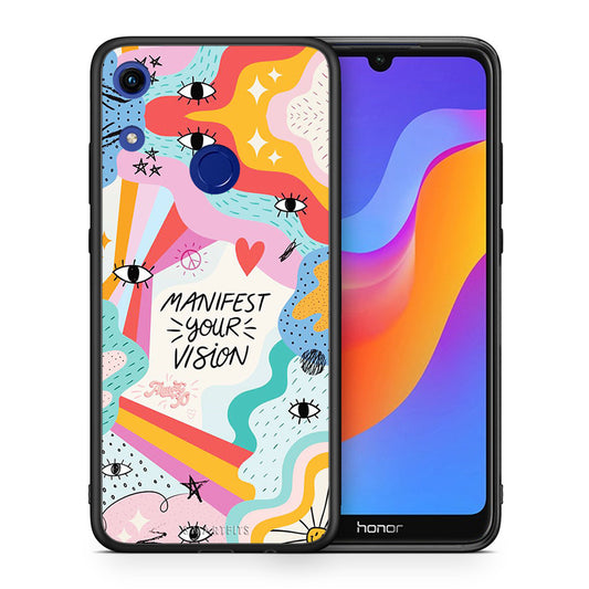 Θήκη Honor 8A Manifest Your Vision από τη Smartfits με σχέδιο στο πίσω μέρος και μαύρο περίβλημα | Honor 8A Manifest Your Vision case with colorful back and black bezels