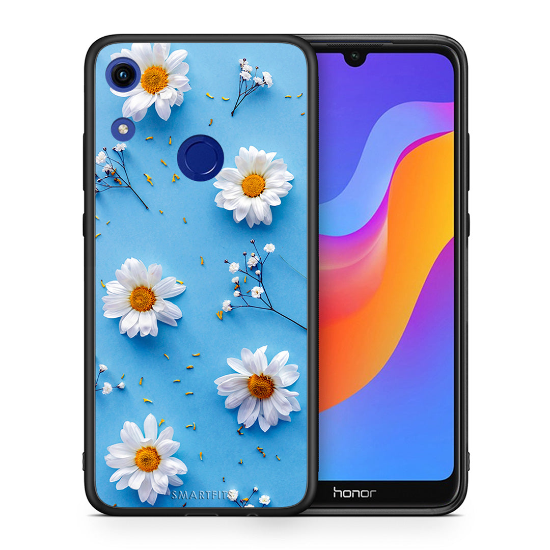 Θήκη Honor 8A Real Daisies από τη Smartfits με σχέδιο στο πίσω μέρος και μαύρο περίβλημα | Honor 8A Real Daisies case with colorful back and black bezels