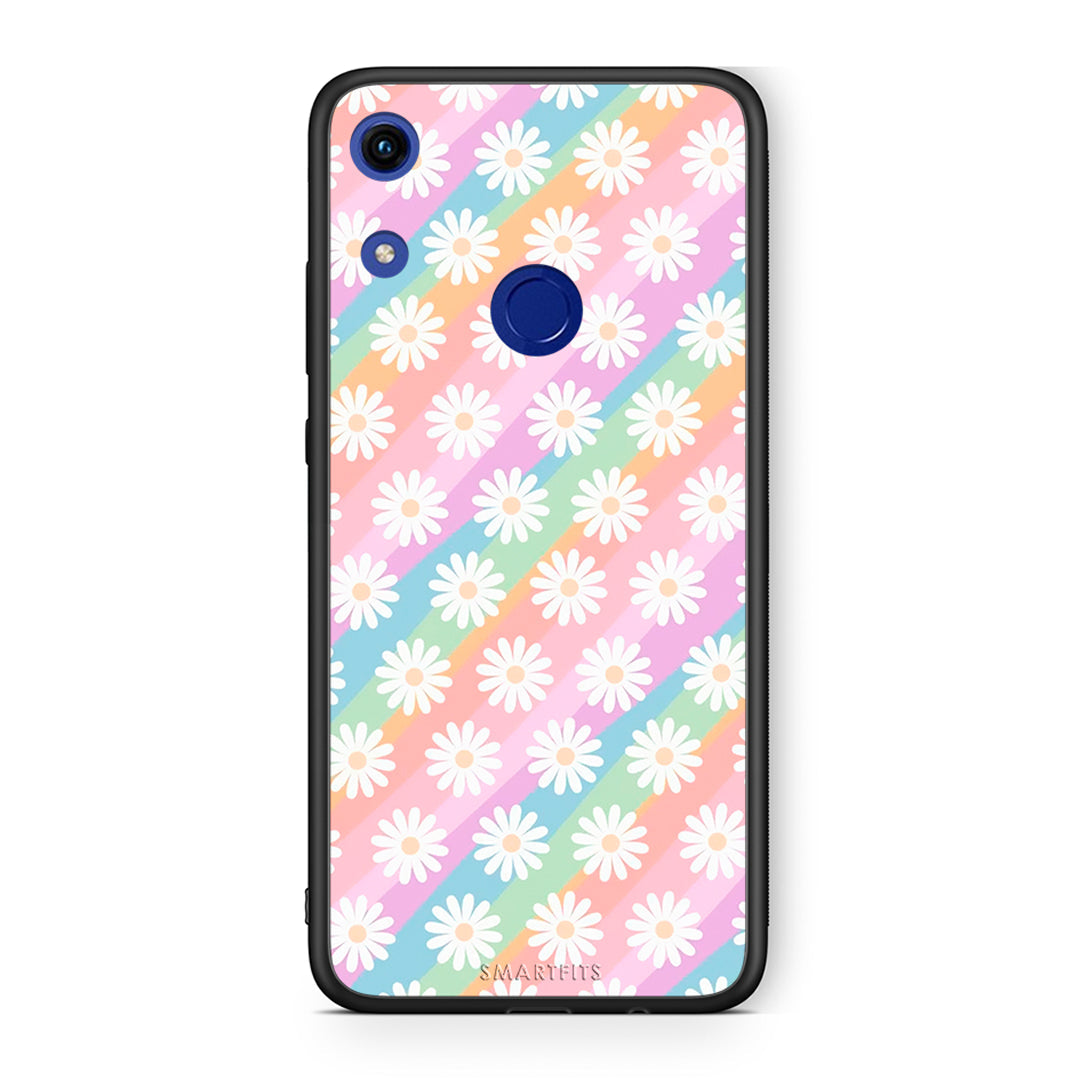 Honor 8A White Daisies θήκη από τη Smartfits με σχέδιο στο πίσω μέρος και μαύρο περίβλημα | Smartphone case with colorful back and black bezels by Smartfits