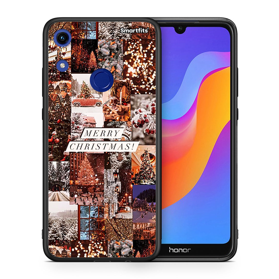 Θήκη Honor 8A Xmas Collage από τη Smartfits με σχέδιο στο πίσω μέρος και μαύρο περίβλημα | Honor 8A Xmas Collage case with colorful back and black bezels