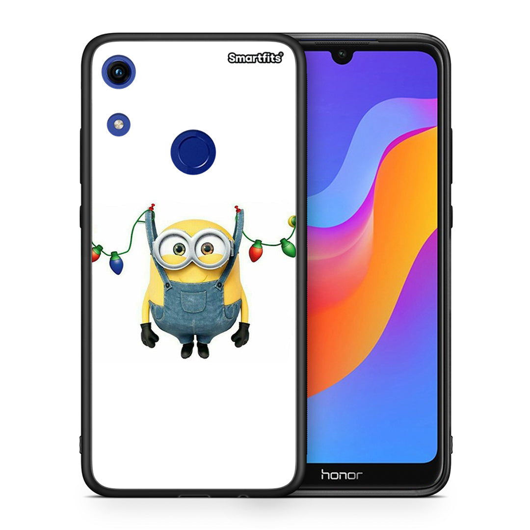 Θήκη Honor 8A Xmas Minion Lights από τη Smartfits με σχέδιο στο πίσω μέρος και μαύρο περίβλημα | Honor 8A Xmas Minion Lights case with colorful back and black bezels