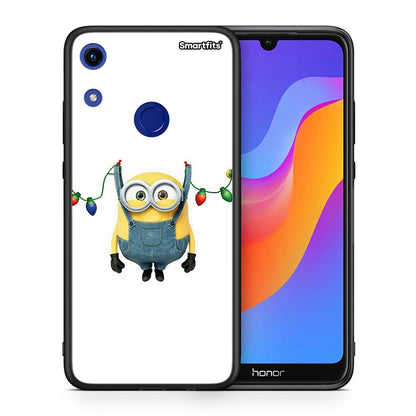 Θήκη Honor 8A Xmas Minion Lights από τη Smartfits με σχέδιο στο πίσω μέρος και μαύρο περίβλημα | Honor 8A Xmas Minion Lights case with colorful back and black bezels