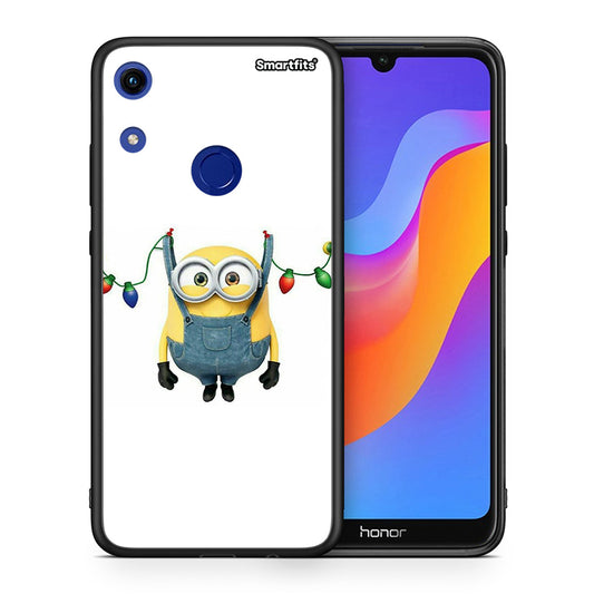 Θήκη Honor 8A Xmas Minion Lights από τη Smartfits με σχέδιο στο πίσω μέρος και μαύρο περίβλημα | Honor 8A Xmas Minion Lights case with colorful back and black bezels