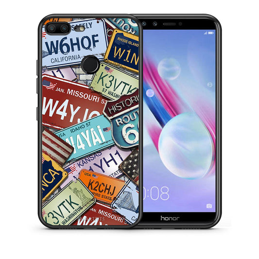 Θήκη Honor 9 Lite Car Plates από τη Smartfits με σχέδιο στο πίσω μέρος και μαύρο περίβλημα | Honor 9 Lite Car Plates case with colorful back and black bezels