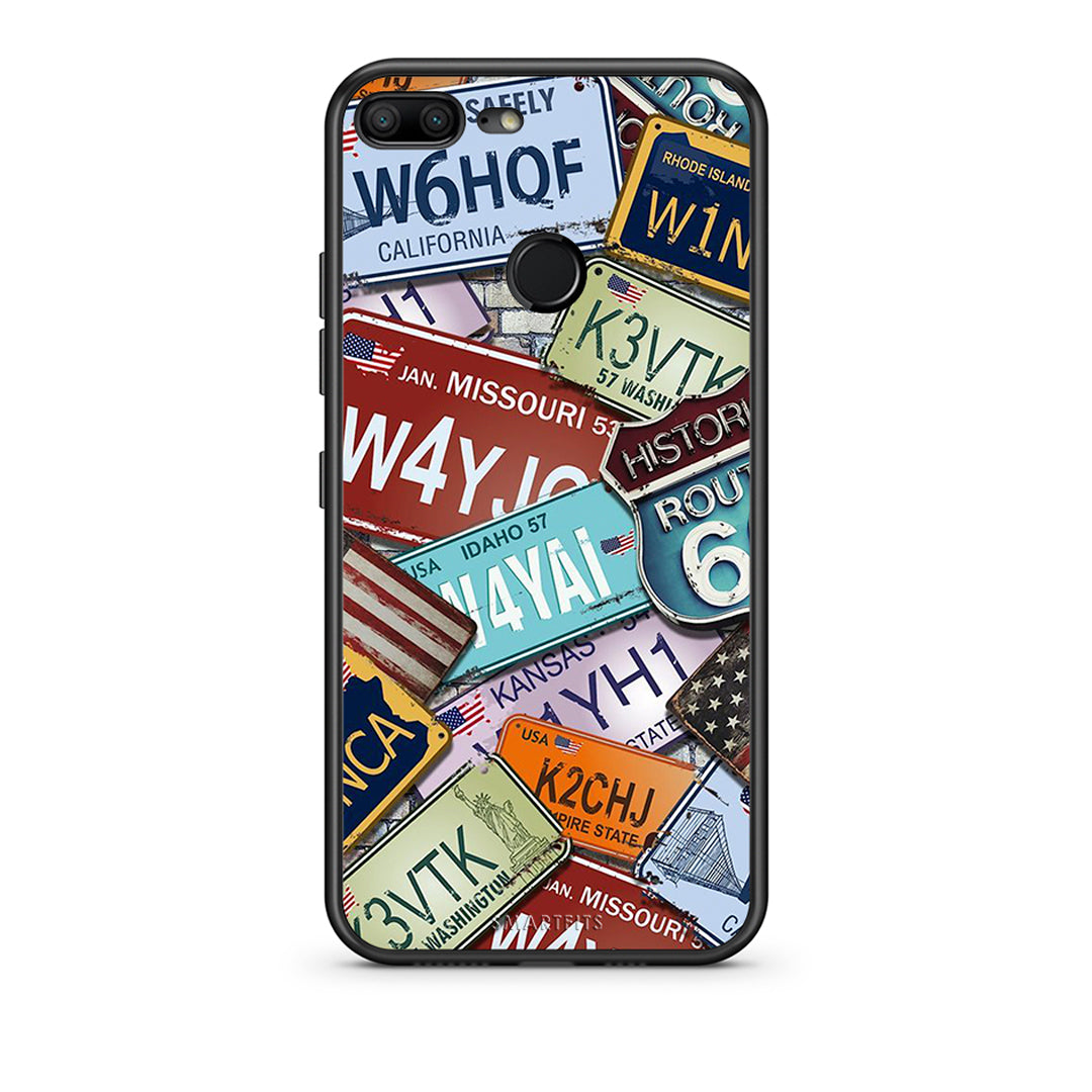 Honor 9 Lite Car Plates θήκη από τη Smartfits με σχέδιο στο πίσω μέρος και μαύρο περίβλημα | Smartphone case with colorful back and black bezels by Smartfits