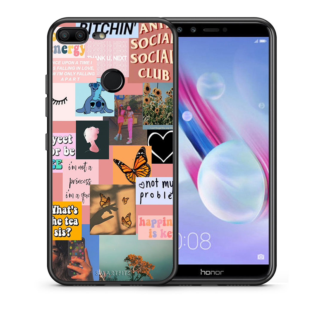 Θήκη Αγίου Βαλεντίνου Honor 9 Lite Collage Bitchin από τη Smartfits με σχέδιο στο πίσω μέρος και μαύρο περίβλημα | Honor 9 Lite Collage Bitchin case with colorful back and black bezels