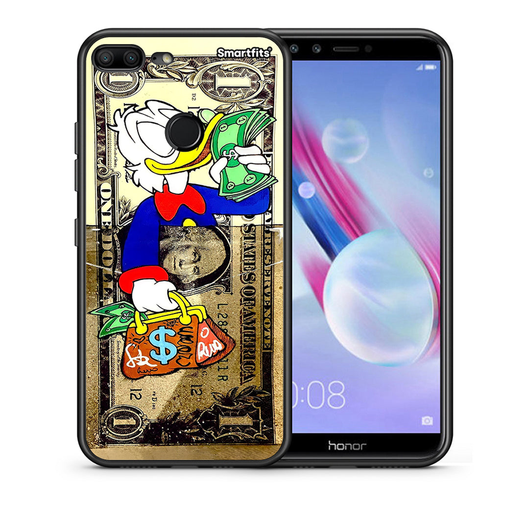 Θήκη Honor 9 Lite Duck Money από τη Smartfits με σχέδιο στο πίσω μέρος και μαύρο περίβλημα | Honor 9 Lite Duck Money case with colorful back and black bezels