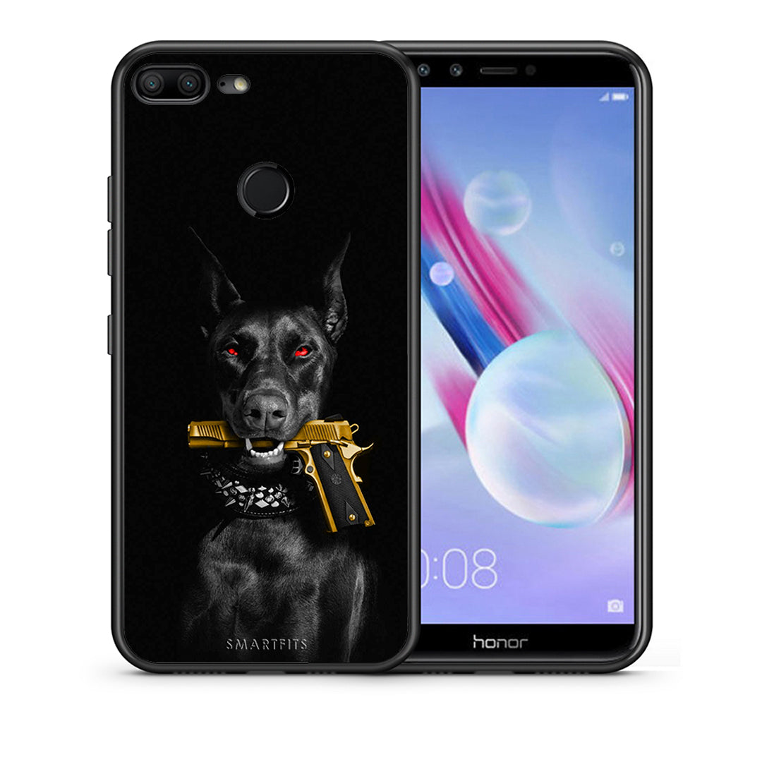 Θήκη Αγίου Βαλεντίνου Honor 9 Lite Golden Gun από τη Smartfits με σχέδιο στο πίσω μέρος και μαύρο περίβλημα | Honor 9 Lite Golden Gun case with colorful back and black bezels