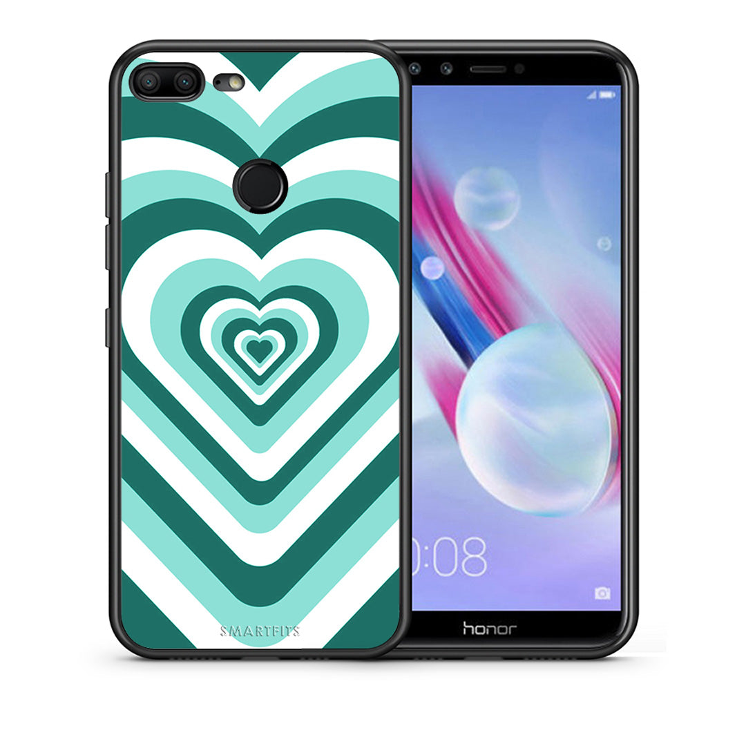 Θήκη Honor 9 Lite Green Hearts από τη Smartfits με σχέδιο στο πίσω μέρος και μαύρο περίβλημα | Honor 9 Lite Green Hearts case with colorful back and black bezels