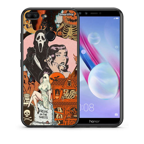 Θήκη Honor 9 Lite Halloween Collage από τη Smartfits με σχέδιο στο πίσω μέρος και μαύρο περίβλημα | Honor 9 Lite Halloween Collage case with colorful back and black bezels