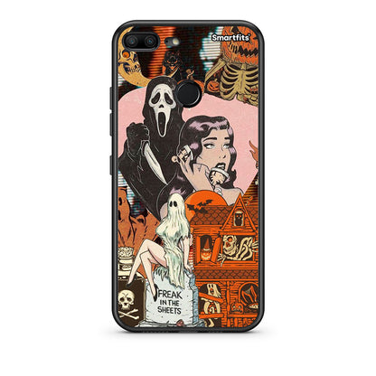 Honor 9 Lite Halloween Collage Θήκη από τη Smartfits με σχέδιο στο πίσω μέρος και μαύρο περίβλημα | Smartphone case with colorful back and black bezels by Smartfits