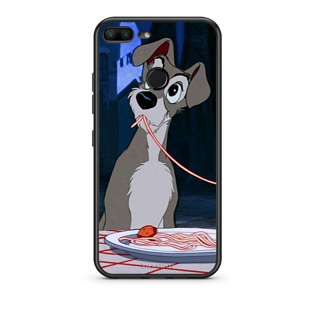 Honor 9 Lite Lady And Tramp 1 Θήκη Αγίου Βαλεντίνου από τη Smartfits με σχέδιο στο πίσω μέρος και μαύρο περίβλημα | Smartphone case with colorful back and black bezels by Smartfits