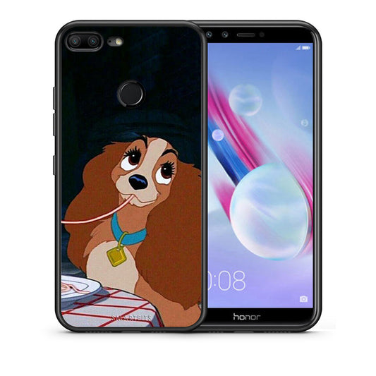 Θήκη Αγίου Βαλεντίνου Honor 9 Lite Lady And Tramp 2 από τη Smartfits με σχέδιο στο πίσω μέρος και μαύρο περίβλημα | Honor 9 Lite Lady And Tramp 2 case with colorful back and black bezels