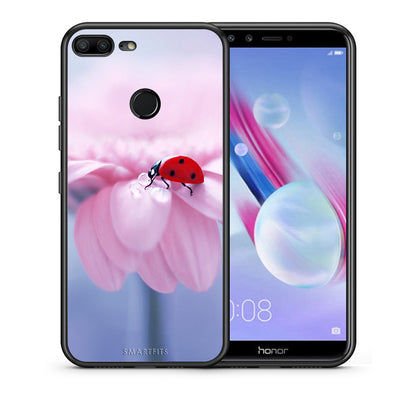 Θήκη Honor 9 Lite Ladybug Flower από τη Smartfits με σχέδιο στο πίσω μέρος και μαύρο περίβλημα | Honor 9 Lite Ladybug Flower case with colorful back and black bezels