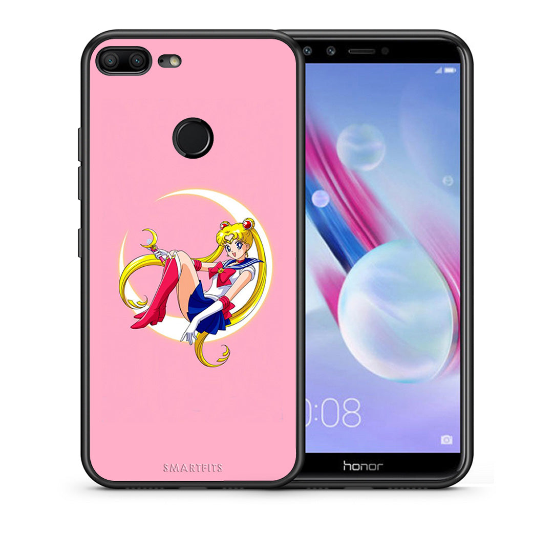 Θήκη Honor 9 Lite Moon Girl από τη Smartfits με σχέδιο στο πίσω μέρος και μαύρο περίβλημα | Honor 9 Lite Moon Girl case with colorful back and black bezels