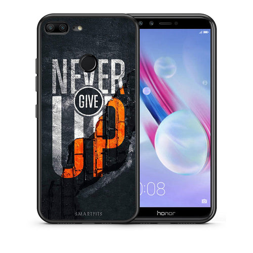 Θήκη Αγίου Βαλεντίνου Honor 9 Lite Never Give Up από τη Smartfits με σχέδιο στο πίσω μέρος και μαύρο περίβλημα | Honor 9 Lite Never Give Up case with colorful back and black bezels