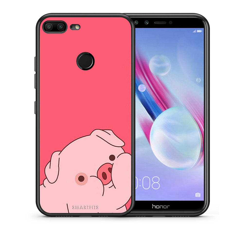 Θήκη Αγίου Βαλεντίνου Honor 9 Lite Pig Love 1 από τη Smartfits με σχέδιο στο πίσω μέρος και μαύρο περίβλημα | Honor 9 Lite Pig Love 1 case with colorful back and black bezels