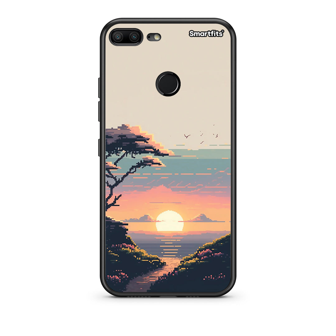 Honor 9 Lite Pixel Sunset Θήκη από τη Smartfits με σχέδιο στο πίσω μέρος και μαύρο περίβλημα | Smartphone case with colorful back and black bezels by Smartfits