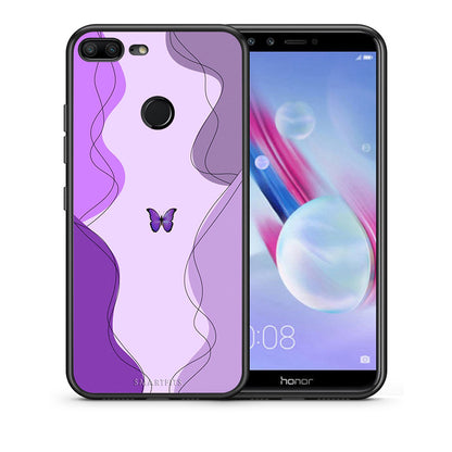 Θήκη Αγίου Βαλεντίνου Honor 9 Lite Purple Mariposa από τη Smartfits με σχέδιο στο πίσω μέρος και μαύρο περίβλημα | Honor 9 Lite Purple Mariposa case with colorful back and black bezels