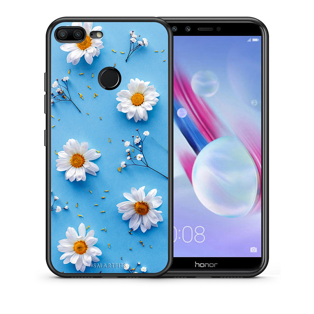 Θήκη Honor 9 Lite Real Daisies από τη Smartfits με σχέδιο στο πίσω μέρος και μαύρο περίβλημα | Honor 9 Lite Real Daisies case with colorful back and black bezels