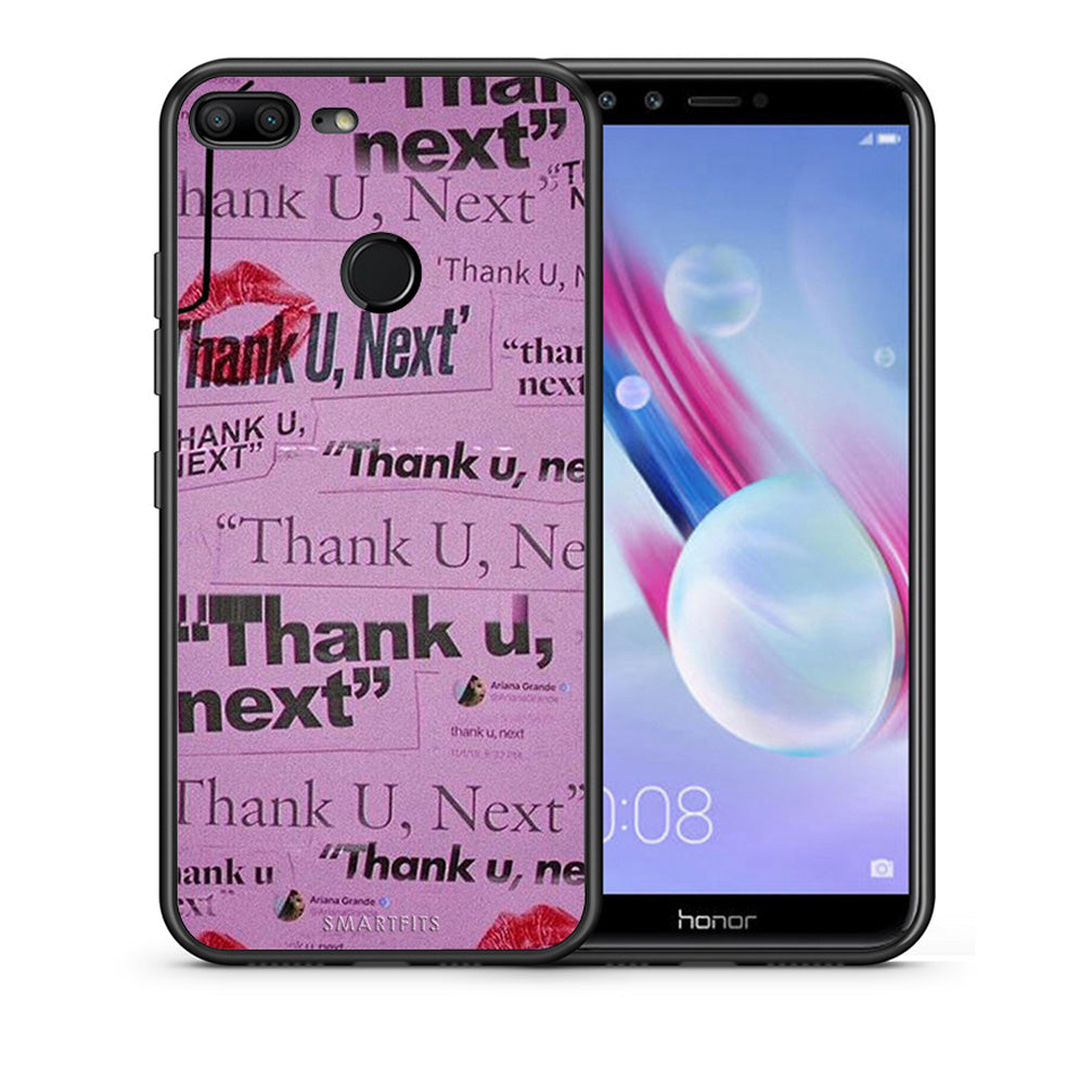 Θήκη Αγίου Βαλεντίνου Honor 9 Lite Thank You Next από τη Smartfits με σχέδιο στο πίσω μέρος και μαύρο περίβλημα | Honor 9 Lite Thank You Next case with colorful back and black bezels
