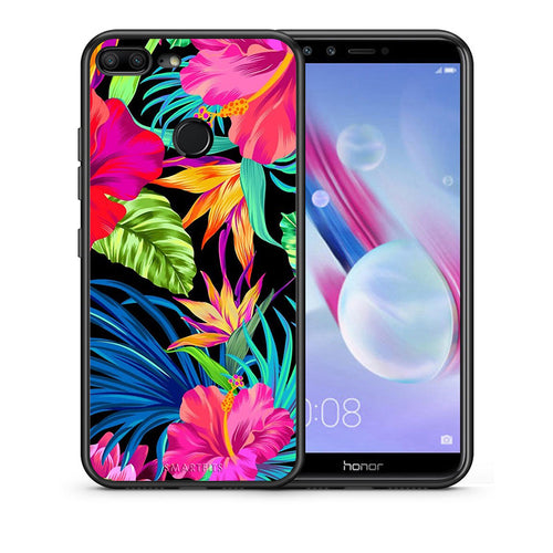 Θήκη Honor 9 Lite Tropical Flowers από τη Smartfits με σχέδιο στο πίσω μέρος και μαύρο περίβλημα | Honor 9 Lite Tropical Flowers case with colorful back and black bezels