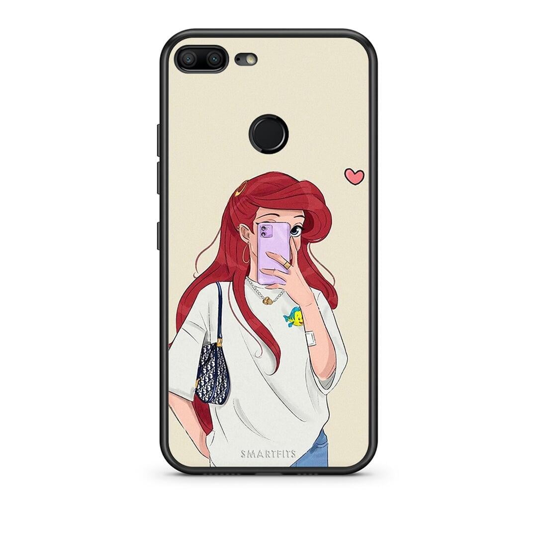Honor 9 Lite Walking Mermaid Θήκη από τη Smartfits με σχέδιο στο πίσω μέρος και μαύρο περίβλημα | Smartphone case with colorful back and black bezels by Smartfits