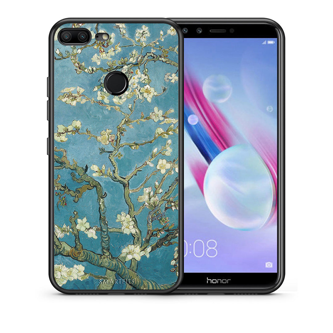 Θήκη Honor 9 Lite White Blossoms από τη Smartfits με σχέδιο στο πίσω μέρος και μαύρο περίβλημα | Honor 9 Lite White Blossoms case with colorful back and black bezels