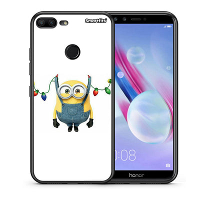 Θήκη Honor 9 Lite Xmas Minion Lights από τη Smartfits με σχέδιο στο πίσω μέρος και μαύρο περίβλημα | Honor 9 Lite Xmas Minion Lights case with colorful back and black bezels
