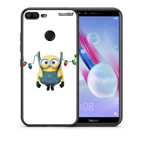 Θήκη Honor 9 Lite Xmas Minion Lights από τη Smartfits με σχέδιο στο πίσω μέρος και μαύρο περίβλημα | Honor 9 Lite Xmas Minion Lights case with colorful back and black bezels