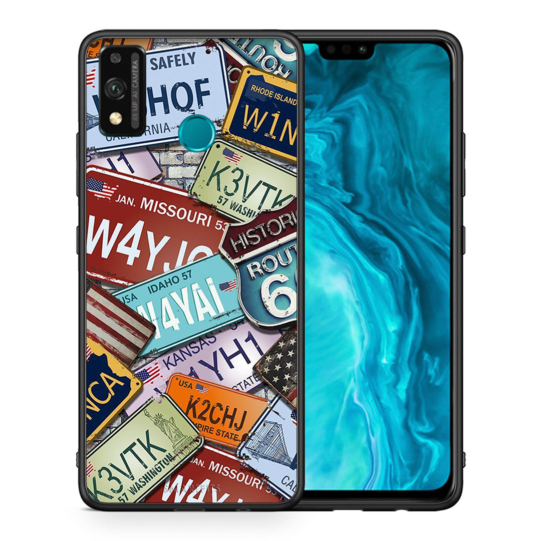 Θήκη Honor 9X Lite Car Plates από τη Smartfits με σχέδιο στο πίσω μέρος και μαύρο περίβλημα | Honor 9X Lite Car Plates case with colorful back and black bezels