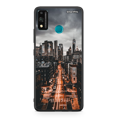 Honor 9X Lite City Lights θήκη από τη Smartfits με σχέδιο στο πίσω μέρος και μαύρο περίβλημα | Smartphone case with colorful back and black bezels by Smartfits