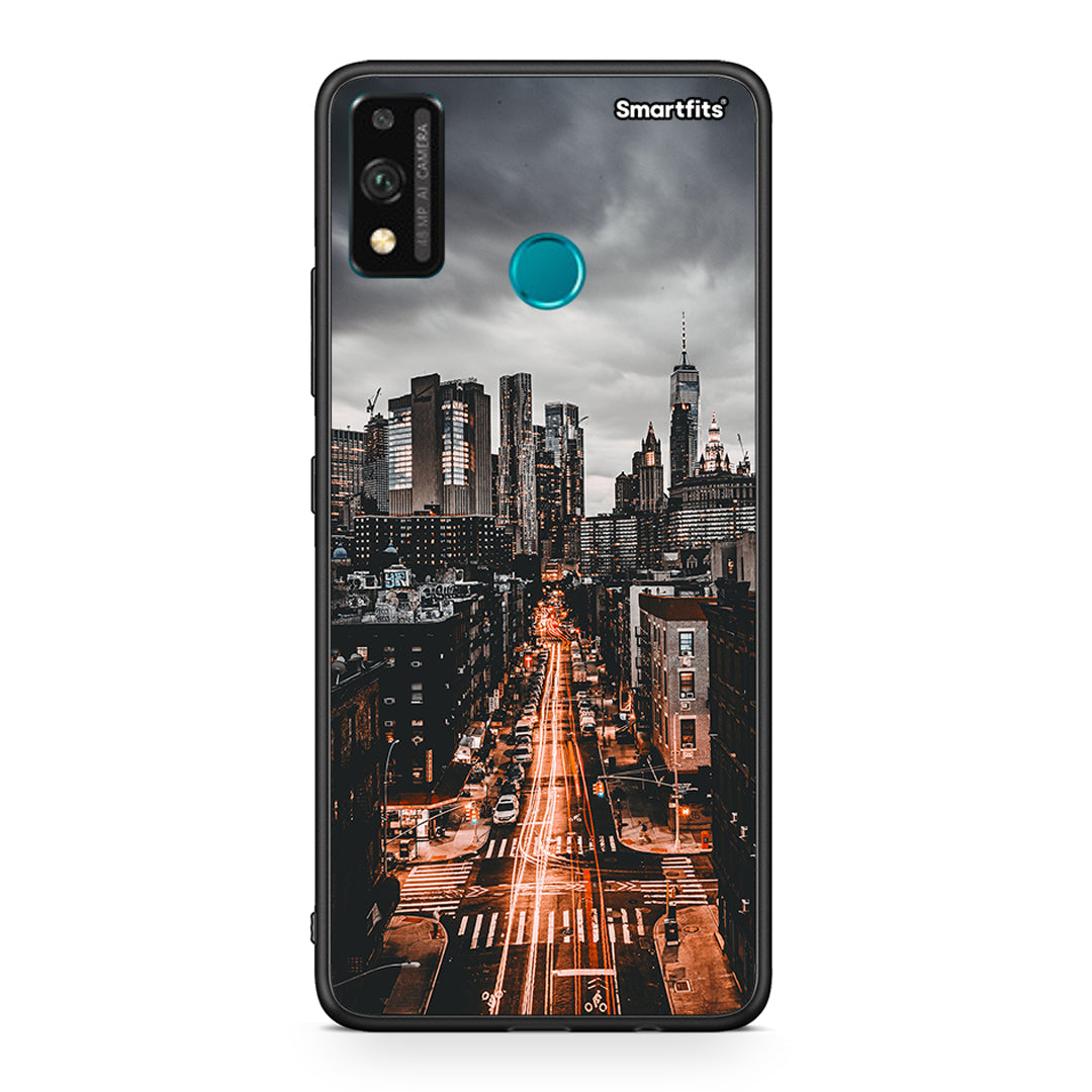 Honor 9X Lite City Lights θήκη από τη Smartfits με σχέδιο στο πίσω μέρος και μαύρο περίβλημα | Smartphone case with colorful back and black bezels by Smartfits