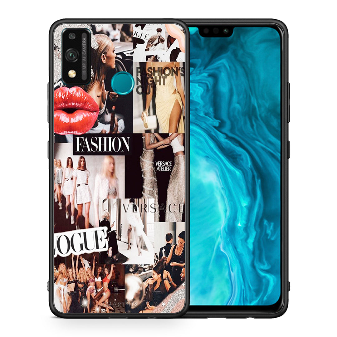 Θήκη Αγίου Βαλεντίνου Honor 9X Lite Collage Fashion από τη Smartfits με σχέδιο στο πίσω μέρος και μαύρο περίβλημα | Honor 9X Lite Collage Fashion case with colorful back and black bezels