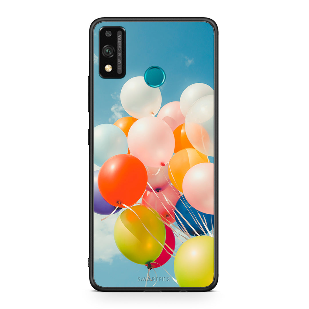 Honor 9X Lite Colorful Balloons θήκη από τη Smartfits με σχέδιο στο πίσω μέρος και μαύρο περίβλημα | Smartphone case with colorful back and black bezels by Smartfits