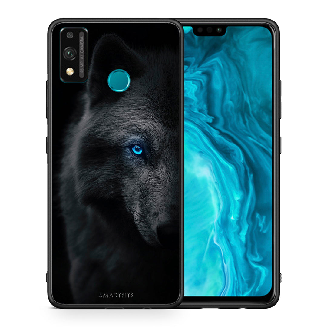 Θήκη Honor 9X Lite Dark Wolf από τη Smartfits με σχέδιο στο πίσω μέρος και μαύρο περίβλημα | Honor 9X Lite Dark Wolf case with colorful back and black bezels