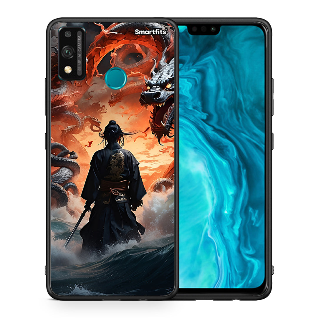 Θήκη Honor 9X Lite Dragons Fight από τη Smartfits με σχέδιο στο πίσω μέρος και μαύρο περίβλημα | Honor 9X Lite Dragons Fight case with colorful back and black bezels