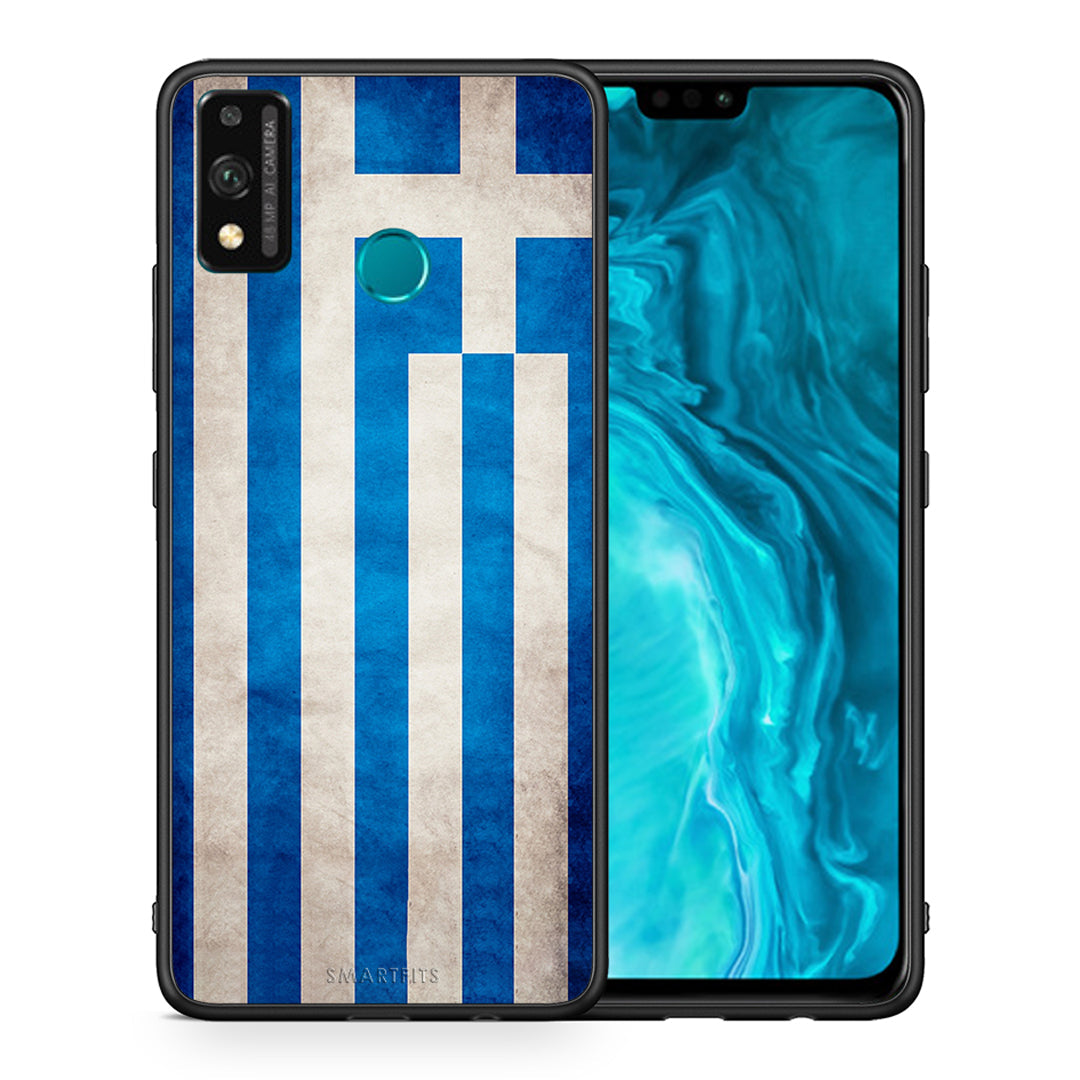 Θήκη Honor 9X Lite Greek Flag από τη Smartfits με σχέδιο στο πίσω μέρος και μαύρο περίβλημα | Honor 9X Lite Greek Flag case with colorful back and black bezels