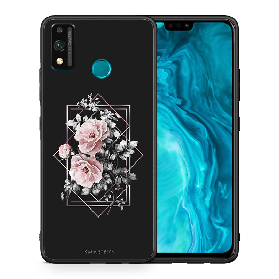 Θήκη Honor 9X Lite Frame Flower από τη Smartfits με σχέδιο στο πίσω μέρος και μαύρο περίβλημα | Honor 9X Lite Frame Flower case with colorful back and black bezels