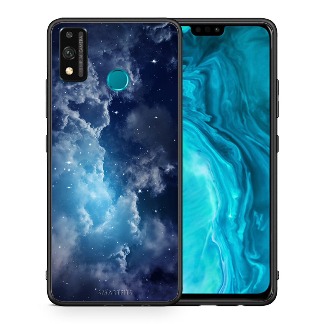 Θήκη Honor 9X Lite Blue Sky Galaxy από τη Smartfits με σχέδιο στο πίσω μέρος και μαύρο περίβλημα | Honor 9X Lite Blue Sky Galaxy case with colorful back and black bezels